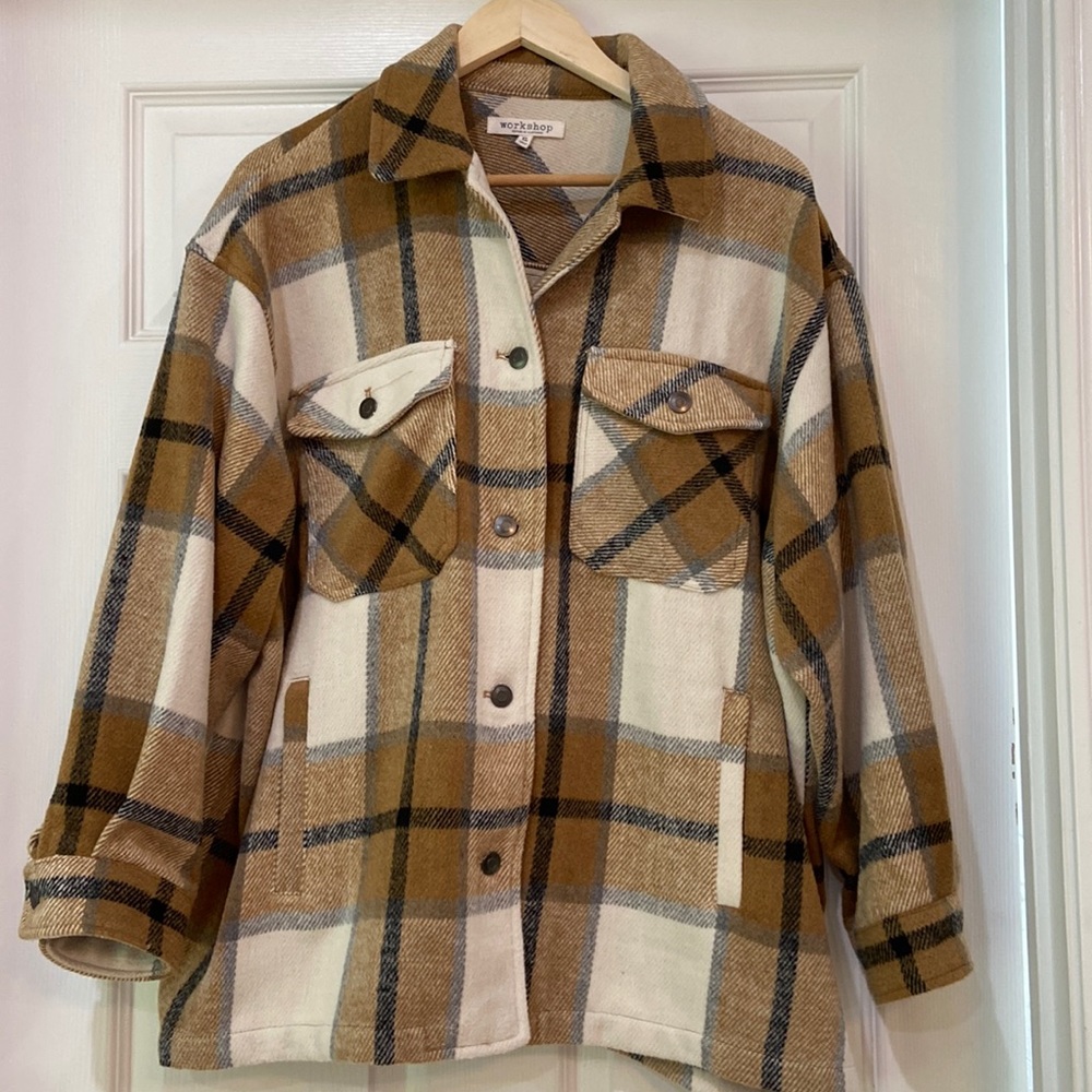 COPY - Workshop Republic Clothing Tan Plaid Shirt Jacket (Shacket)